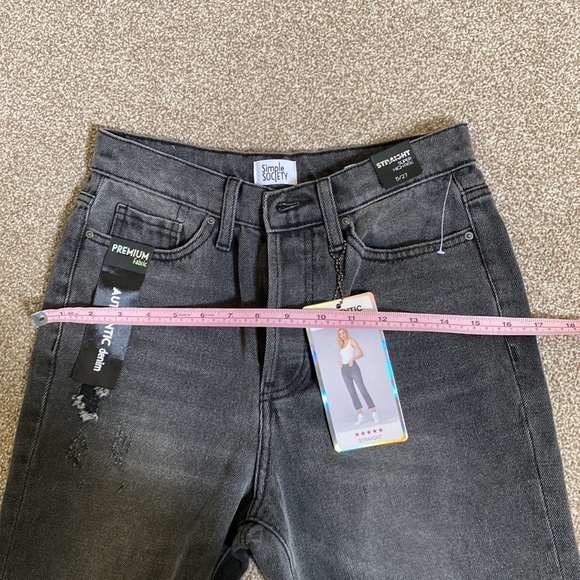 SIMPLE SOCIETY Women’s Straight Super High Rise Distressed Hem Denim Jeans 27 - Picture 12 of 14